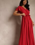 cflo Rochie Maxi De cocktail Bordeaux Decorată cu pliuri cu decolteu triunghiular și legătură în talie Phoelia