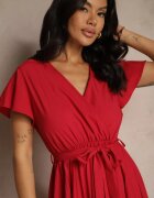 cflo Rochie Maxi De cocktail Bordeaux Decorată cu pliuri cu decolteu triunghiular și legătură în talie Phoelia