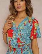 cflo Rochie maxi din viscoză Albastru-Roșu cu decolteu petrecut cu elastic în talie Lynette