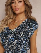 cflo Rochie Maxi din Viscoză Negru-Bleumarin cu Pompoane și cu Elastic în Talie Belmona