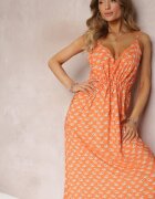 cflo Rochie Maxi Portocalie cu Bretele din Viscoză Satha