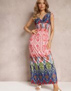 cflo Rochie Maxi Roșu-Bleumarin în Stil Boho cu Elastic în Talie Bernette