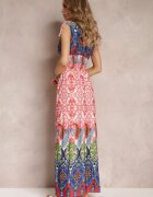 cflo Rochie Maxi Roșu-Bleumarin în Stil Boho cu Elastic în Talie Bernette
