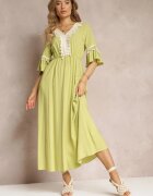 cflo Rochie Maxi Verde deschis cu elastic în talie cu ciucuri decorativi din viscoză Zisel