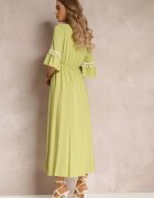 cflo Rochie Maxi Verde deschis cu elastic în talie cu ciucuri decorativi din viscoză Zisel