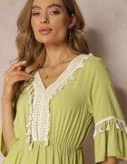 cflo Rochie Maxi Verde deschis cu elastic în talie cu ciucuri decorativi din viscoză Zisel