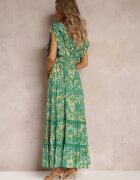 cflo Rochie Maxi Verde din viscoză cu Pompoane și elastic în talie Belmona