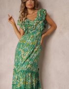 cflo Rochie Maxi Verde din viscoză cu Pompoane și elastic în talie Belmona