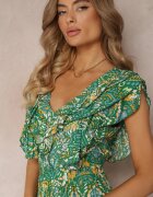 cflo Rochie Maxi Verde din viscoză cu Pompoane și elastic în talie Belmona