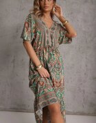 cflo Rochie Maxi Verde-Maro Din Viscoză cu Elastic în Talie Decorată cu Imprimeu Paisley Larite