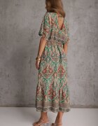 cflo Rochie Maxi Verde-Maro Din Viscoză cu Elastic în Talie Decorată cu Imprimeu Paisley Larite