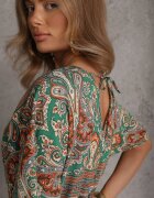 cflo Rochie Maxi Verde-Maro Din Viscoză cu Elastic în Talie Decorată cu Imprimeu Paisley Larite