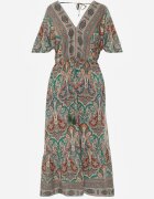 cflo Rochie Maxi Verde-Maro Din Viscoză cu Elastic în Talie Decorată cu Imprimeu Paisley Larite