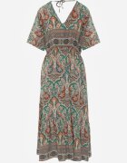 cflo Rochie Maxi Verde-Maro Din Viscoză cu Elastic în Talie Decorată cu Imprimeu Paisley Larite