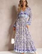 cflo Rochie Maxi Violet-bej cu Imprimeu Floral din Viscoză Vellu