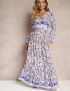 cflo Rochie Maxi Violet-bej cu Imprimeu Floral din Viscoză Vellu