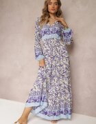 cflo Rochie Maxi Violet-bej cu Imprimeu Floral din Viscoză Vellu