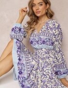 cflo Rochie Maxi Violet-bej cu Imprimeu Floral din Viscoză Vellu