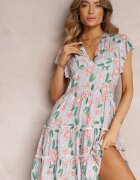 cflo Rochie Mentă Cambrată din Viscoză cu Imprimeu Floral Idotine