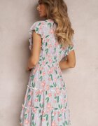 cflo Rochie Mentă Cambrată din Viscoză cu Imprimeu Floral Idotine