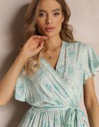 cflo Rochie Mentă din Vâscoză cu Model Metalic și Talie Elastică Carinalia
