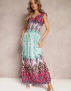 cflo Rochie Mentă-Fuchsia Maxi în Stil Boho cu Elastic în Talie Bernette