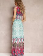 cflo Rochie Mentă-Fuchsia Maxi în Stil Boho cu Elastic în Talie Bernette
