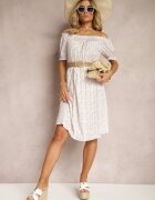 cflo Rochie Midi Albă din Viscoză Cu Imprimeu Floral Cu Decolteu Spagnol Agirala