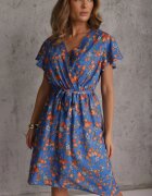 cflo Rochie Midi Albastră Din Viscoză Cu Imprimeu Floral Cu elastic în talie și curea din material textil Aidenia