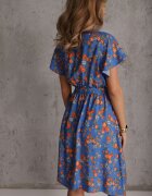 cflo Rochie Midi Albastră Din Viscoză Cu Imprimeu Floral Cu elastic în talie și curea din material textil Aidenia