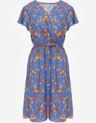 cflo Rochie Midi Albastră Din Viscoză Cu Imprimeu Floral Cu elastic în talie și curea din material textil Aidenia