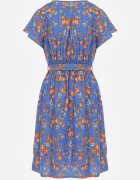 cflo Rochie Midi Albastră Din Viscoză Cu Imprimeu Floral Cu elastic în talie și curea din material textil Aidenia