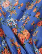 cflo Rochie Midi Albastră Din Viscoză Cu Imprimeu Floral Cu elastic în talie și curea din material textil Aidenia