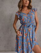 cflo Rochie Mini Albastră cu Viscoză cu Elastic în Talie Farlock