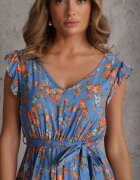 cflo Rochie Mini Albastră cu Viscoză cu Elastic în Talie Farlock