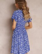 cflo Rochie Mini Bleu-marin din vâscoză cu flori cu elastic în talie și cu top petrecut Joslena