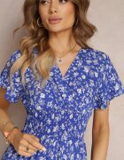 cflo Rochie Mini Bleu-marin din vâscoză cu flori cu elastic în talie și cu top petrecut Joslena