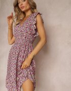 cflo Rochie Mini din viscoză violet-roz cu elastic în talie cu flori Reeves