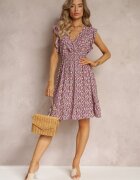 cflo Rochie Mini din viscoză violet-roz cu elastic în talie cu flori Reeves