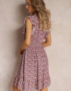 cflo Rochie Mini din viscoză violet-roz cu elastic în talie cu flori Reeves
