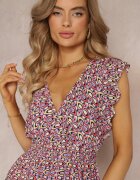 cflo Rochie Mini din viscoză violet-roz cu elastic în talie cu flori Reeves