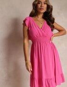 cflo Rochie Mini Fucsia din Vâscoză cu Croială Evazată și Decolteu Petrecut Lolsa
