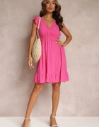cflo Rochie Mini Fucsia din Vâscoză cu Croială Evazată și Decolteu Petrecut Lolsa