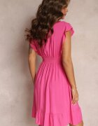 cflo Rochie Mini Fucsia din Vâscoză cu Croială Evazată și Decolteu Petrecut Lolsa