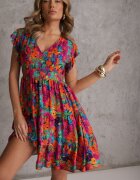 cflo Rochie mini Fucsia din viscoză cu volan Linne