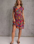 cflo Rochie mini Fucsia din viscoză cu volan Linne