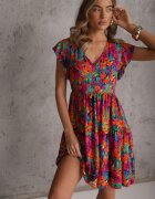 cflo Rochie mini Fucsia din viscoză cu volan Linne