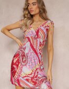 cflo Rochie Mini Roșie cu Elastice Subțiri în Talie și cu elastic la umeri Kixele
