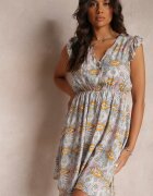 cflo Rochie Mini Roz-deschis-albastră Evazată cu Volane și Elastic în Talie din Viscoză Jehan