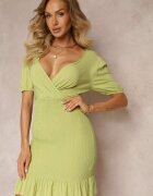 cflo Rochie mini verde deschis cu decolteu petrecut și mâneci bufante din viscoză Livya